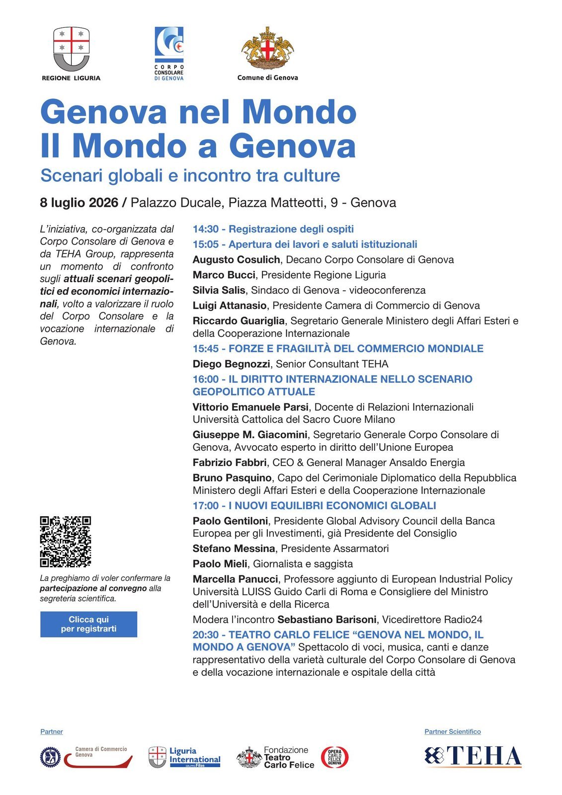 Programma del convegno «Genova nel Mondo, il Mondo a Genova» dell’8 luglio 2026 a Genova